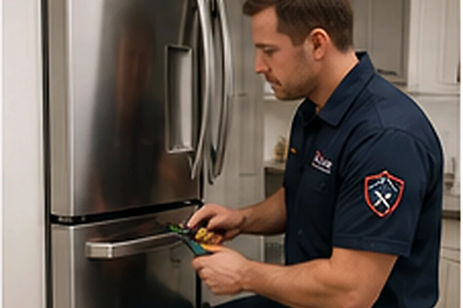 Illustrative refrigerator repair scene